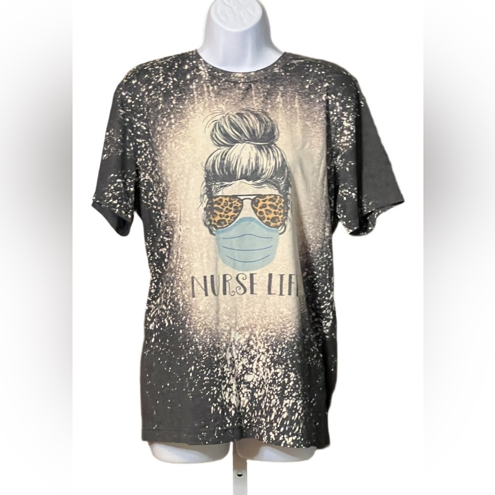 Nurse Life Black Bleached Graphic Short Sleeve Tee